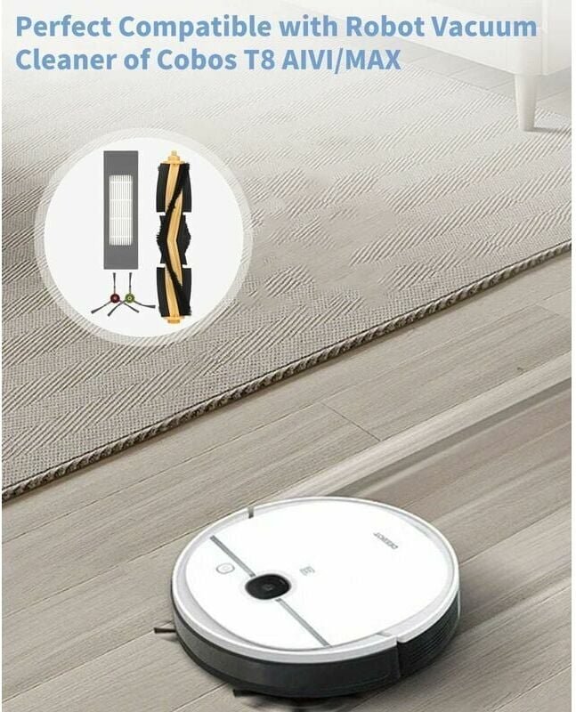 12-teiliges Ersatzteilset, kompatibel mit Ecovacs deebot ozmo T8, 1 Hauptbürste, 8 Seitenbürsten, 3 Filter, Bürstenfilte...