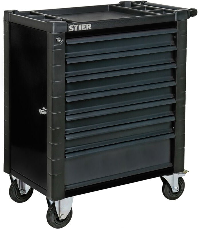 Werkstattwagen, mit Schutzvorrichtung und praktischer Seitentür, 950x740x500 mm in Schwarz - Stier