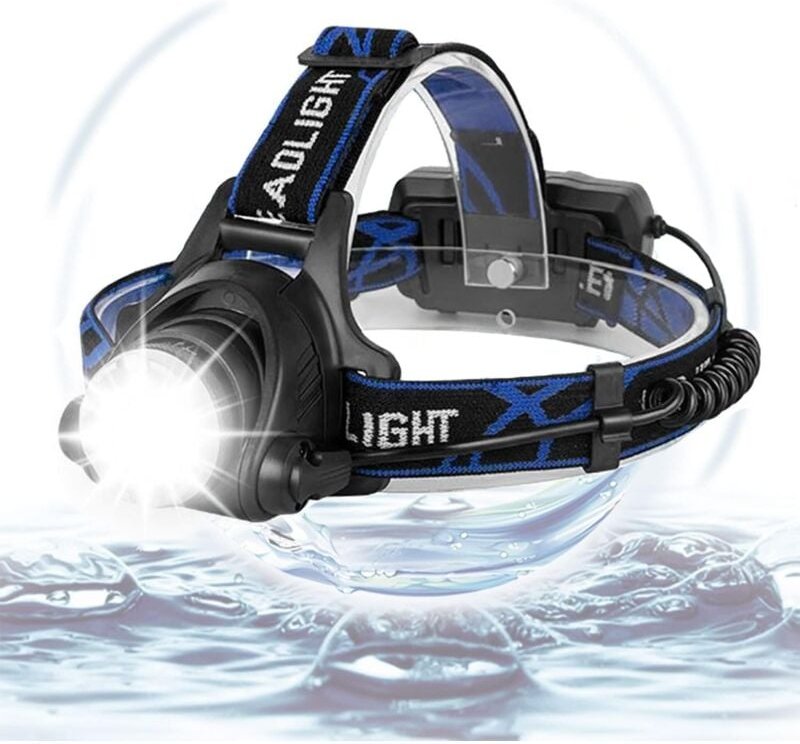 Ersandy - Stirnlampe, wiederaufladbare LED-Taschenlampe mit 3 Leuchtmodi, mit USB-Kabel, 2 18650-Batterien mit Kontrolll...