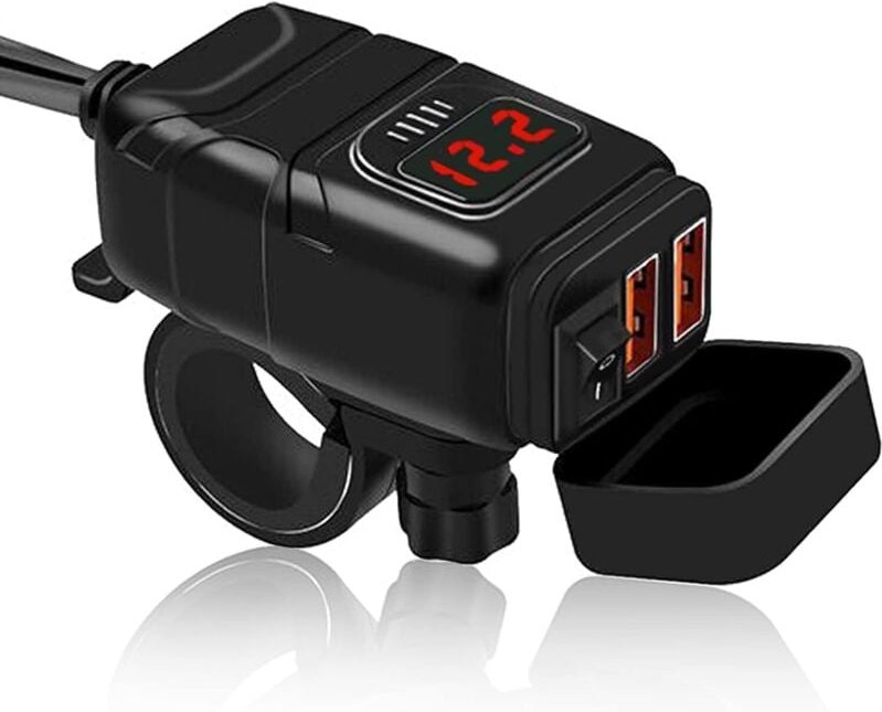 Sollbry - Motorrad-USB-Buchse, QC3.0 USB-Motorrad-Telefon-Ladegerät, SAE-zu-USB-Adapter mit IP65 wasserdichtem Voltmeter...