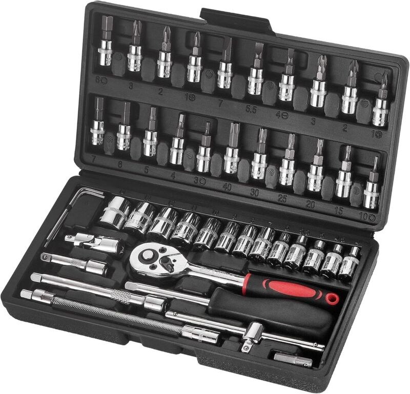 Werkzeugkasten 46-teilig Heimwerker-Werkzeugkasten-Hüllenset für tägliche Reparaturen und Heimwerkerarbeiten Schwarzer H...