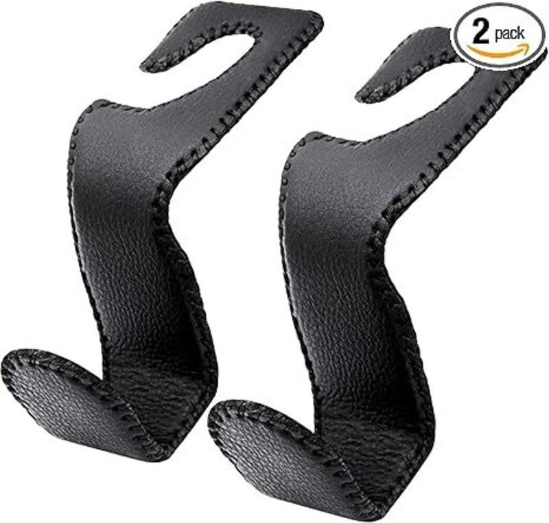 Ahlsen - Auto-Haken für Geldbörsen und Taschen, 2 Stück Autositz-Haken für Einkaufstüten, mit Leder überzogener Auto-Gel...