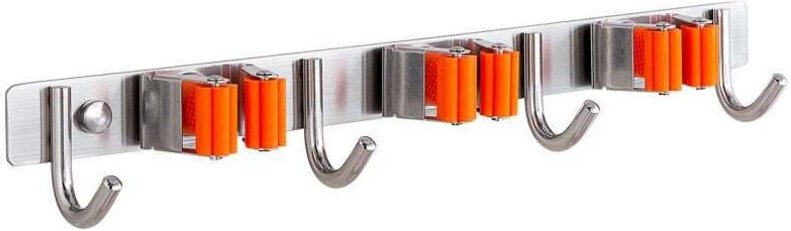 Multifunktionaler, wandmontierter Besenhalter, selbstklebender Mopphalter, gebürsteter Edelstahl 304, zum Aufhängen von ...