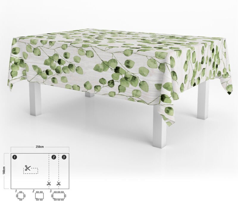 Mantel Hule Rectangular 140 x 250 cm. Hojas Verdes