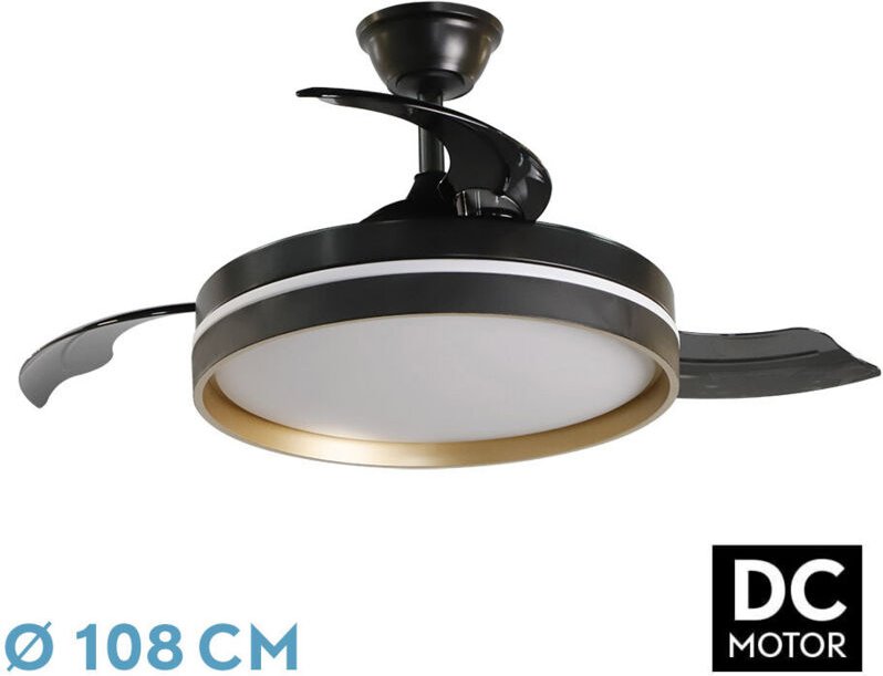 Fabrilamp - dc 'Mandarin' dimmbarer Deckenventilator mit Fernbedienung (72W 3CCT 7200lm) schwarz und gold