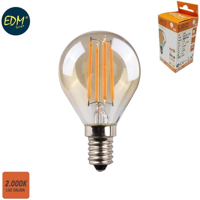 EDM - led Glühlampe, Vintage-Glas, kugelförmig, E14, 4,5 w, 400 lm, 2000 k, warmes Licht, ø 4,5 x 7,8 cm