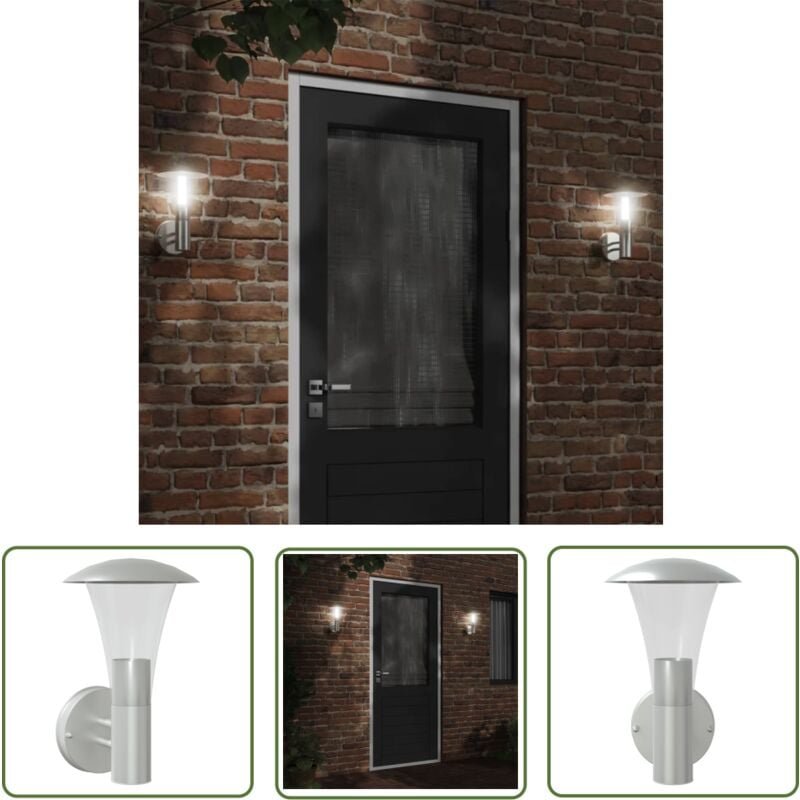 The Living Store Außenwandleuchte Silbern Edelstahl - Outdoor Wandleuchte - Edelstahl Leuchte - Gartenbeleuchtung - Gart...