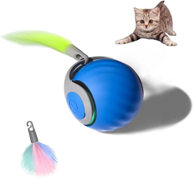 Neuer interaktiver Ball für Katzen und Hunde, Katzenspielzeug mit flauschigem Schwanz, 360° rollender intelligenter Hund...