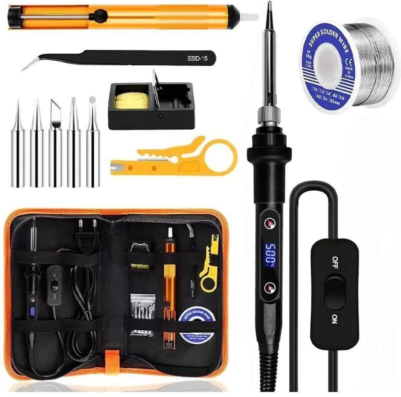 Lötkolben-Set, 80 W, einstellbare Temperatur 180–500 °C, präzise elektronische Steuerung mit Ein-/Ausschalter, 5 Lötspit...
