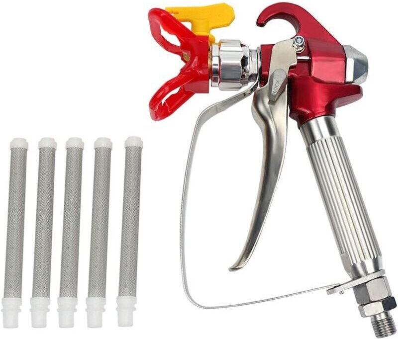 Odipie - Airless-Hochdruck-Farbspritzpistole XS-818 + Düsensitz + 5 x Airless-Farbspritzpistolenfilter