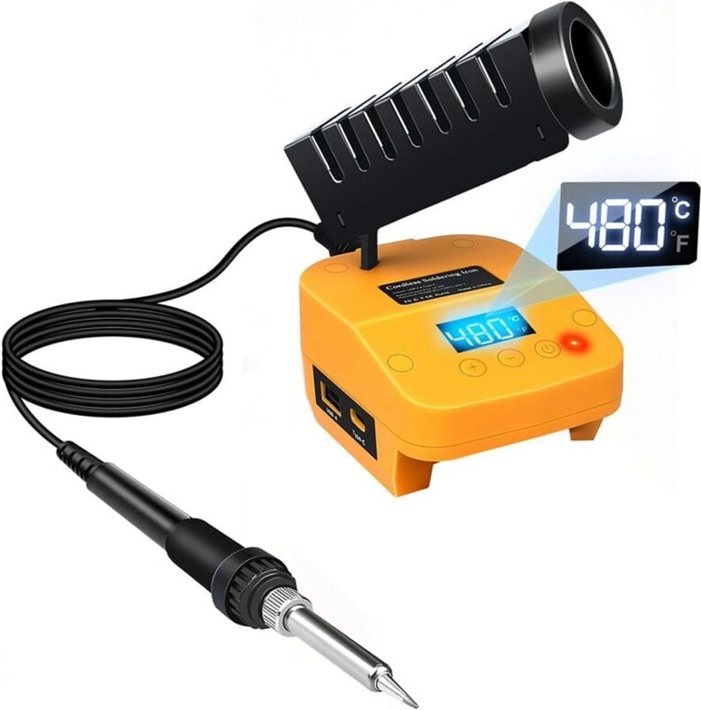 Kabellose Lötstation für 20-V-Akku, tragbares Lötkolben mit Digitalanzeige und USB- und Typ-C-Anschluss