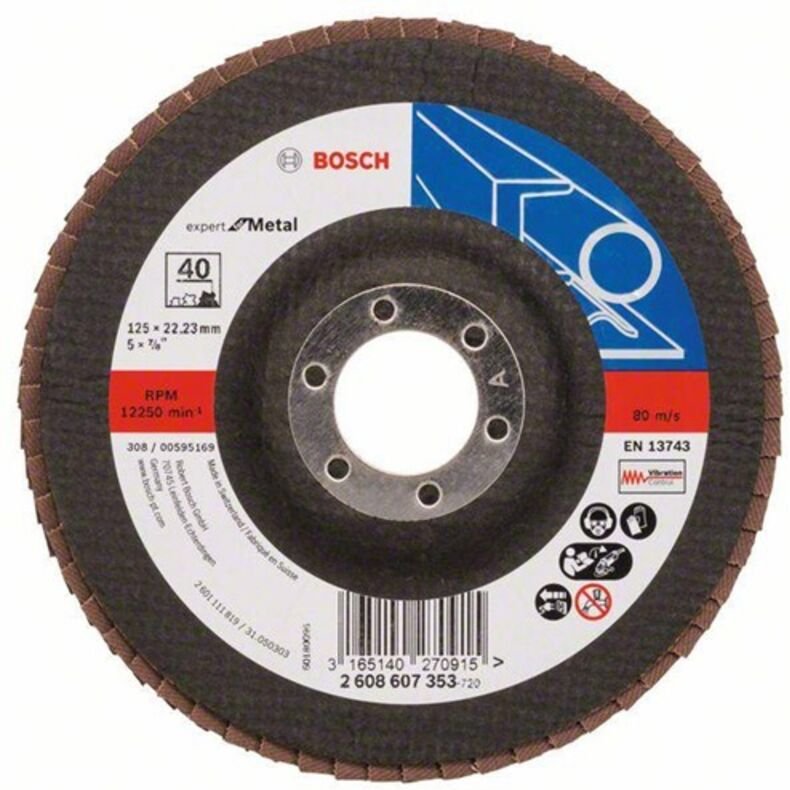 Bosch Fächerschleifscheibe Expert for Metal 125 22,23 40 gerade Glasgewebeteller - 2608607353