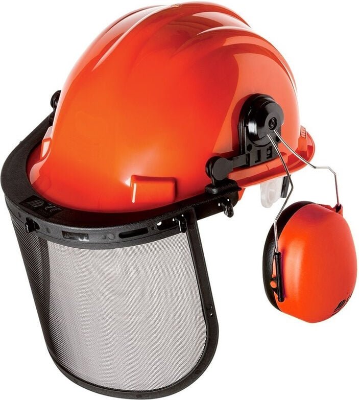 Forstschutzhelm - Arbeitshelm mit Gehörschutz und Klappvisier - Orange - Gt Garden