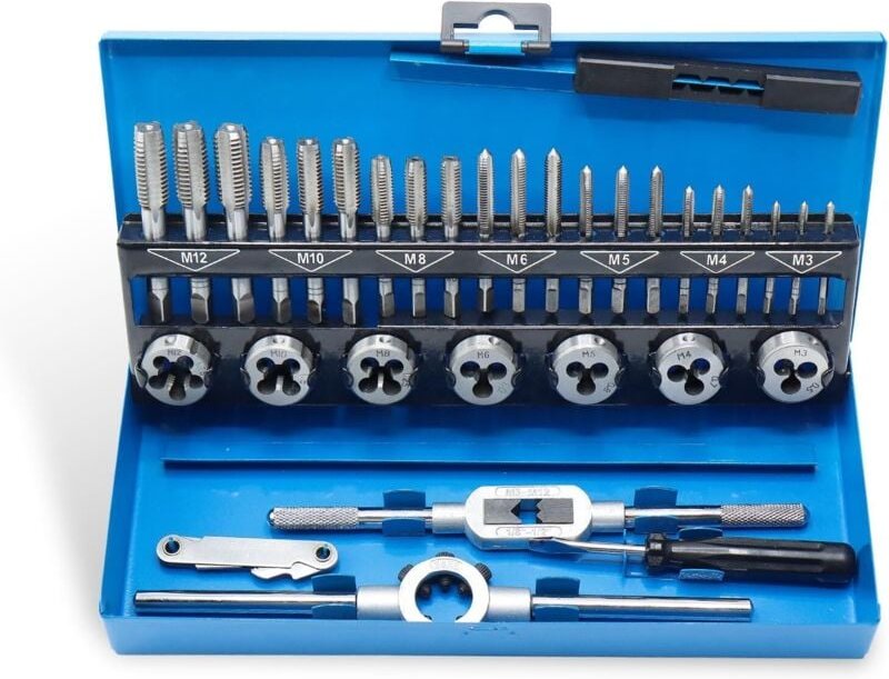 Thumbnail - Gewindebohrer- und Schneideisensatz, 32-teilig, M3-M12-Gewindeschneidsatz zur Gewindeherstellung und -reparatur, Gewinde...