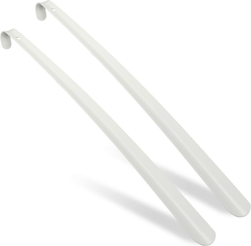 Schuhlöffel 2er Set, 58,5 cm lang, Schuhanzieher Metall, stabil, Aufhänger, Schuhanziehhilfe für Schuhe, weiß - Relaxday...