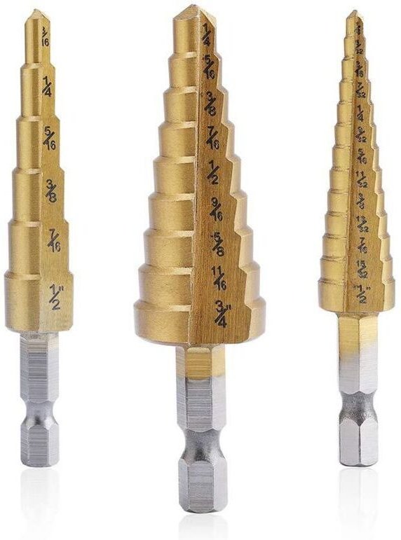 Set mit konischen HSS-Bohrern (Titan-beschichtet) zum Bohren und Schneiden von Blechen, verschiedene Größen, für Heimwer...