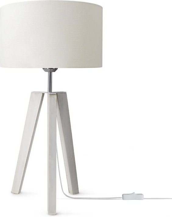 Tischleuchte Dreibein Nachttischlampe Stehlampe E27 Stoff Lampenschirm Uni Weiß (Ø28cm), Tischleuchte - Weiß - Paco Home