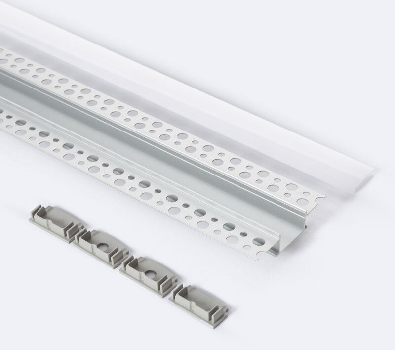 Ledkia - Aluminiumprofil für Gipseinbau 2m für Doppelte LED-Streifen Milchweiße Klemme