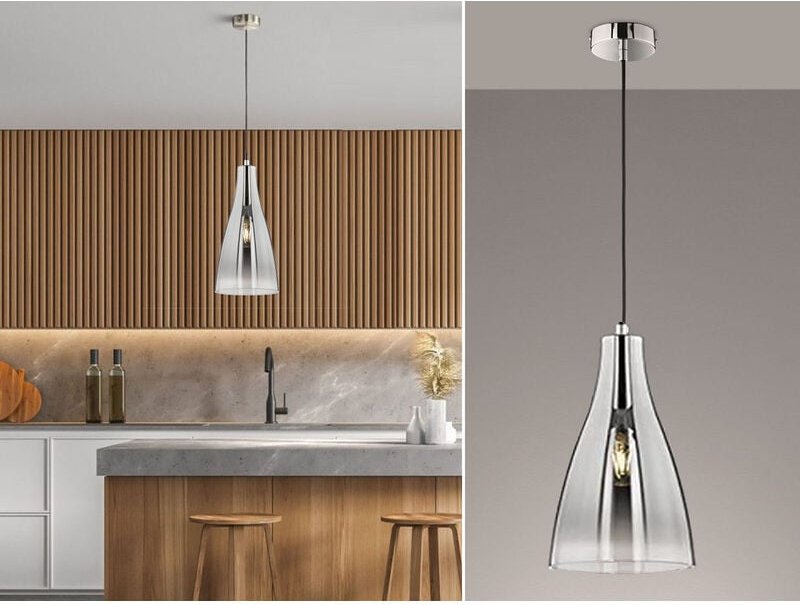 Led Pendelleuchte einflammig Glas Chromfarben verspiegelt, ø 23cm