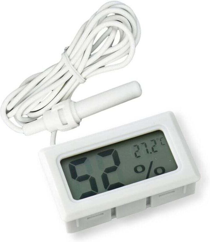 XVX - 2-in-1-LCD-Digital-Thermometer-Hygrometer mit externem Anschluss für Reptilien-Aquarium-Geflügel-Inkubator – Weiß