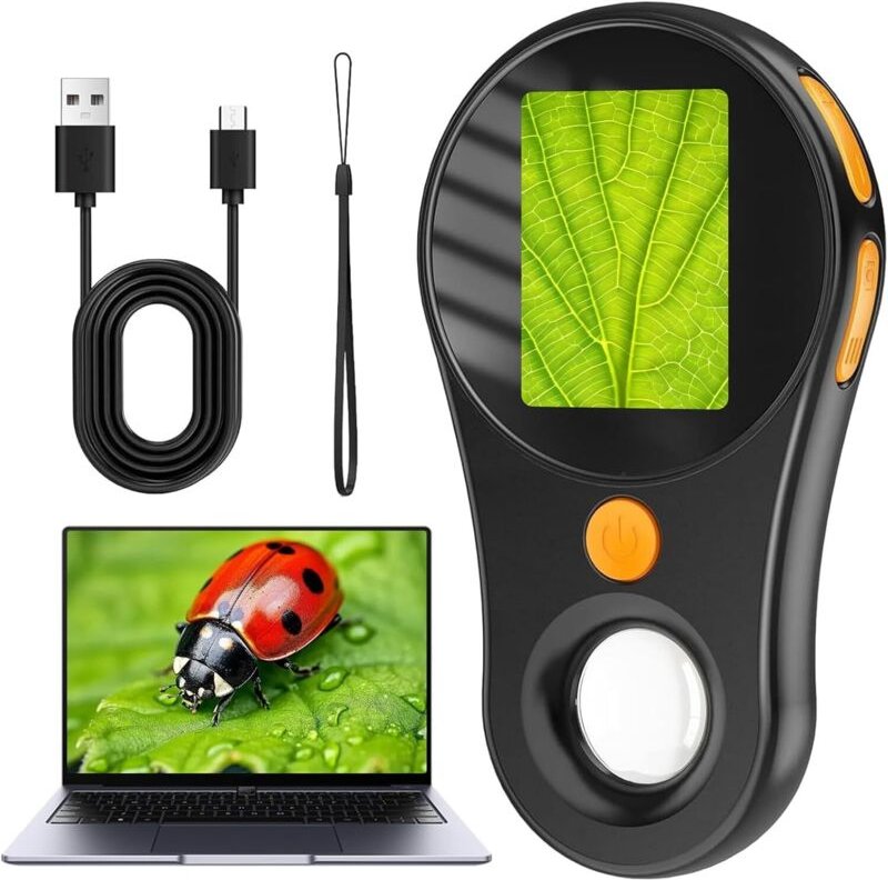 Digitales Mikroskop, Kinder-Taschenmikroskop mit 2,0"-IPS-Bildschirm, wiederaufladbar, 500-fache Vergrößerung, LED-Beleu...