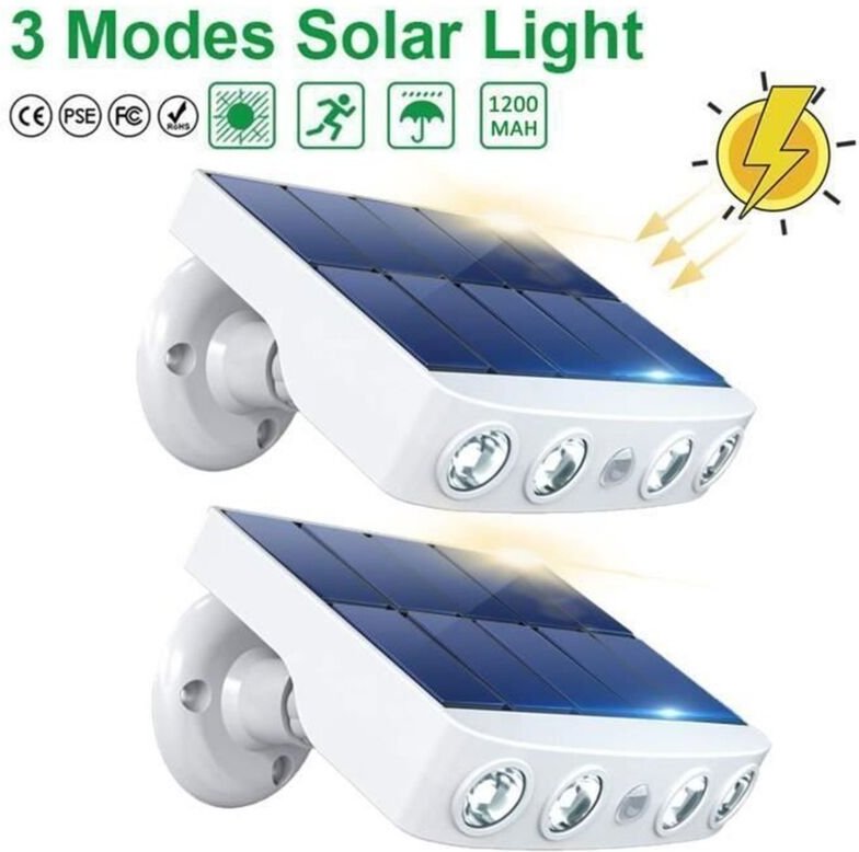 Solarleuchten für den Außenbereich, 2er-Set mit Bewegungssensor und 3 Modi, für Garten, Garage, Terrasse, Weiß