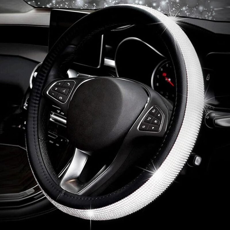 Universeller glänzender Diamant-Auto-Lenkradbezug, 38 cm/15 Zoll, voller Bling-Bling-Strass-Leder-Lenkradbezug, Auto-Inn...
