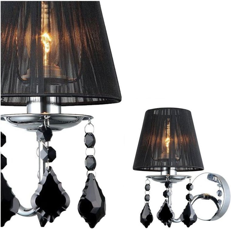 Cornelia - Wandleuchte Chrom, Schwarz 1 Leuchte mit schwarzem Stoffschirm, E14 - Italux