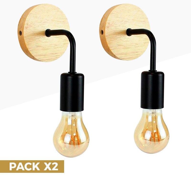 Wandleuchten aus Holz mit Metallflexo 'Morgan' - 2er-Pack