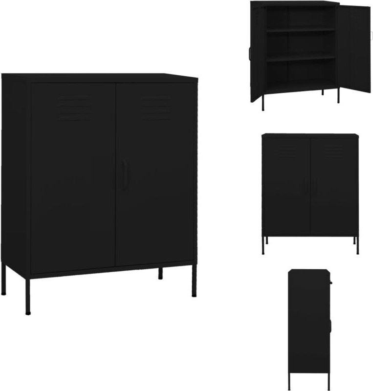 Lagerschrank Schwarz 80x35x101,5 cm Stahl - Lagerschrank - Stauraum - Garderobe - Regal - Schwarz