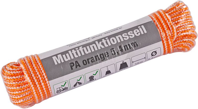 Kestek - Multifunktionsseil pa orange 5,4mm – 15m mit hoher Reißfestigkeit