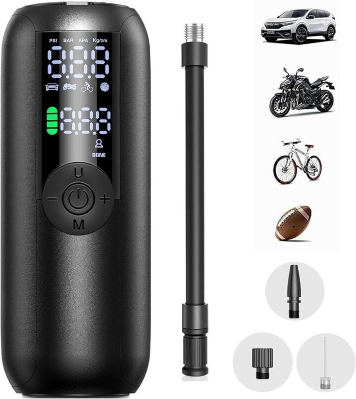 LP1 Autoreifenfüller, elektrische Fahrradpumpe für Fahrräder, Motorräder und Autos, 150 PSI, automatische Abschaltung, m...