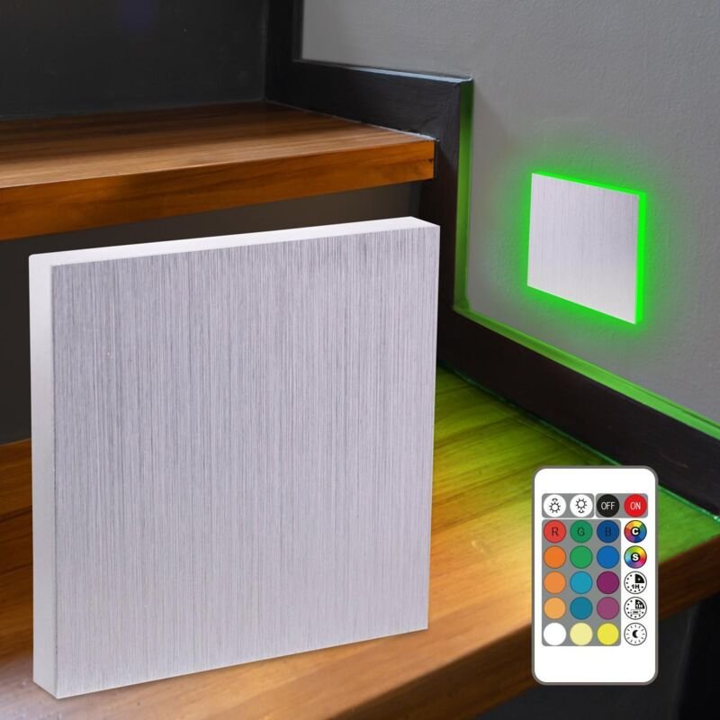 LED Treppenleuchte eckig Alu-gebürstet - Lichtfarbe: Warmweiß bis Kaltweiß + RGB-Farben - Lichtaustritt: Linea