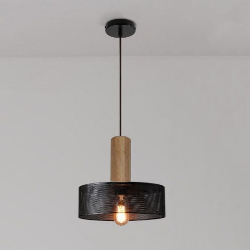 Retro Pendellampe Metall Holz Hängeleuchte Höhenverstellbare Deckenleuchte für Restaurant Schlafzimmer Café Bar Ø25CM