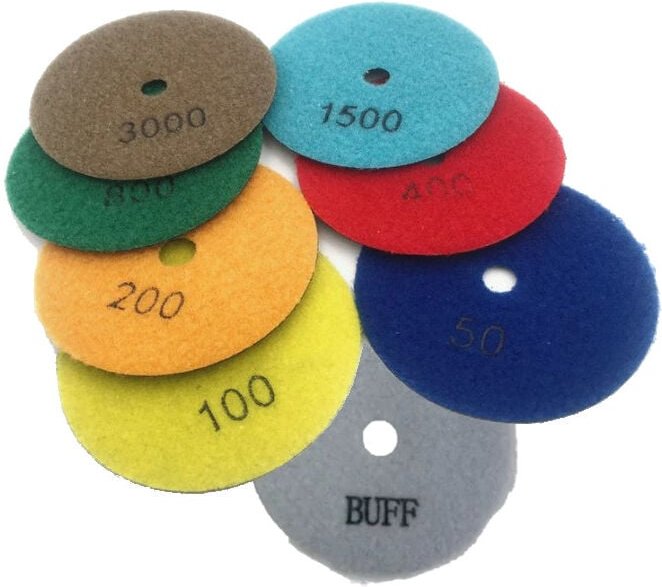Thumbnail - Set (8-teilig): Ø100mm Trocken Diamant Schleifscheiben / Polierscheiben / Polierpads M14 - buff, 50, 100, 200, 400, 800,...