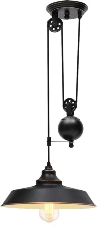 Pulley Pendelleuchte, Höhenverstellbare Industrielle Riemenscheibenbeleuchtung, Rustikale Deckenleuchte Edison Island La...