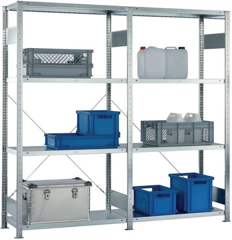 Steckregalset H2000xB2000xT400mm Grund-/Anbauregal verzinkt 8 Stahlböden