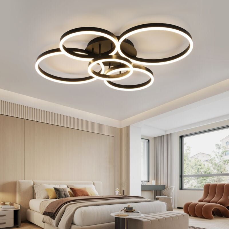Deckenlampe led Deckenleuchte Wohnzimmer: Wohnzimmerlampe Dimmbar 78W mit Fernbedienung 5-Ringen Schwarz Schlafzimmerlam...