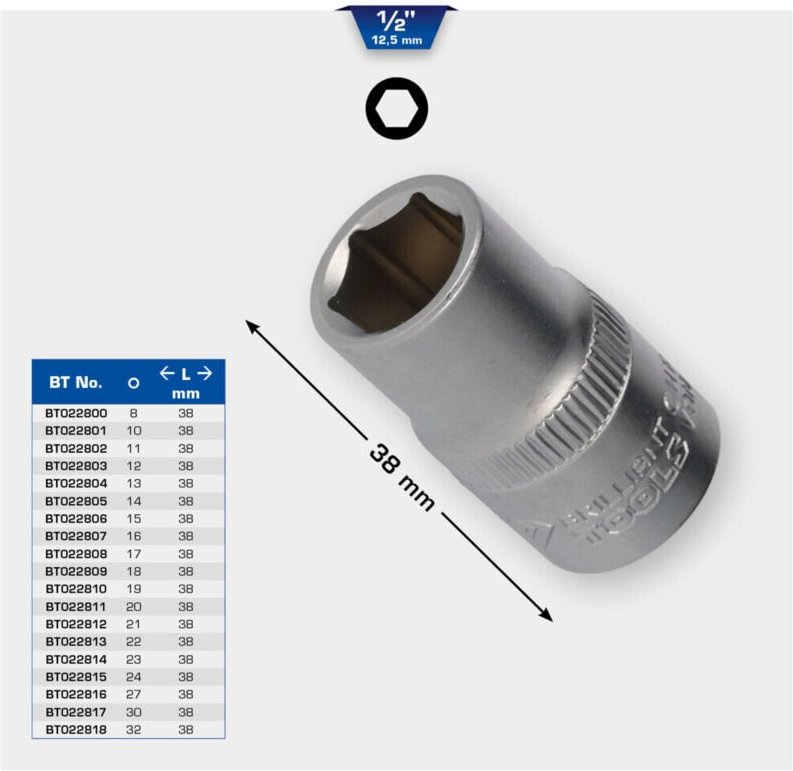 Brilliant Tools - 1/2' Sechskant-Stecknuss, 22 mm