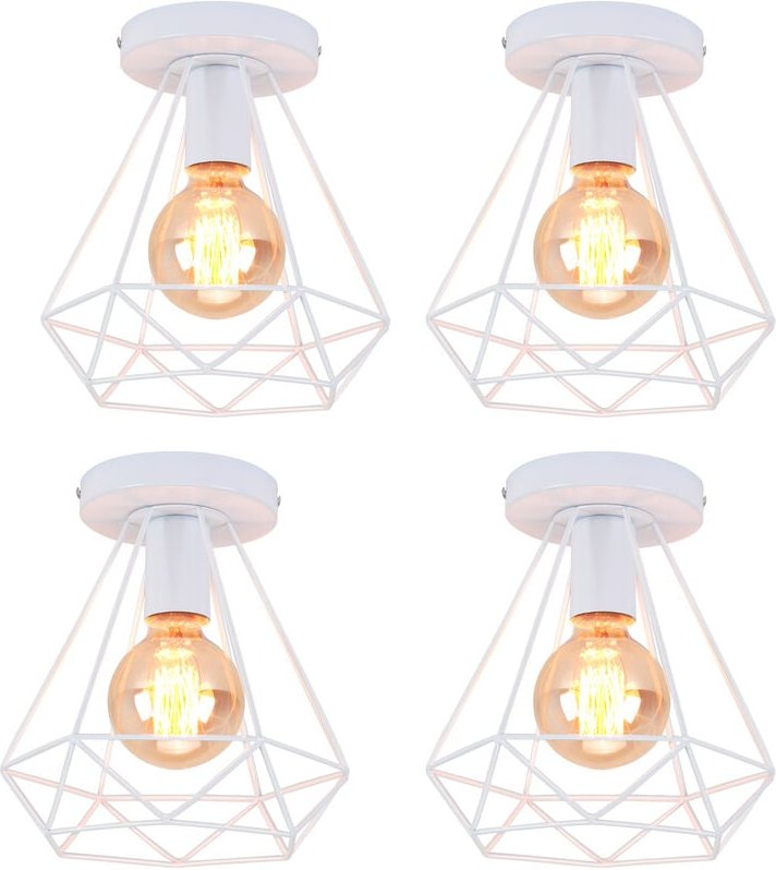 Deckenleuchte Vintage Industri Diamant Deckenlampe mit Ø20cm Käfig Semi-Flush Mount Eisen Licht E27 Lampenfassung für Es...