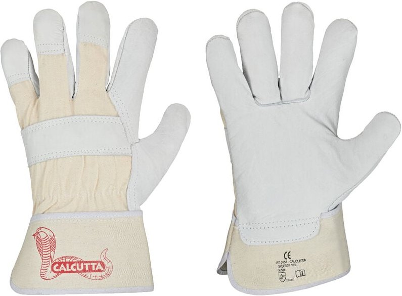 Thumbnail - Handschuh calcutta EN388 Gr.8 naturfarben Rindleder Doppelnaht gummierte Stulpe 12 Stk