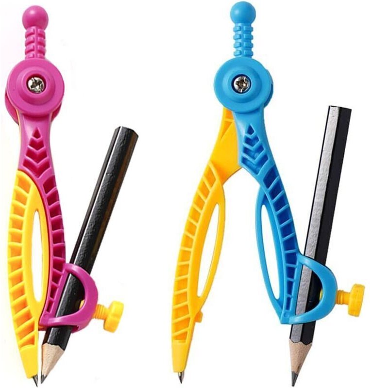 Set mit 2 ergonomischen Zirkeln für Mathematik und Geometrie, runder Zeichenzirkel mit Stift- und Bleistifthalter