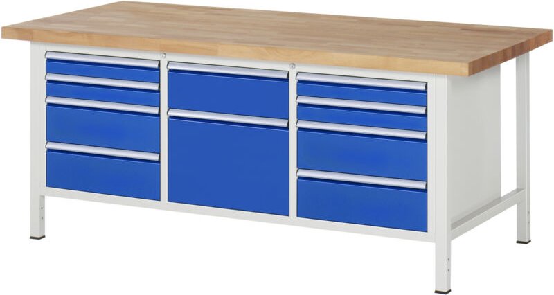 Werkbank höhenverstellbar 8575A2, B2000xT900xH840-1040mm, 10x Schublade-TA - RAU