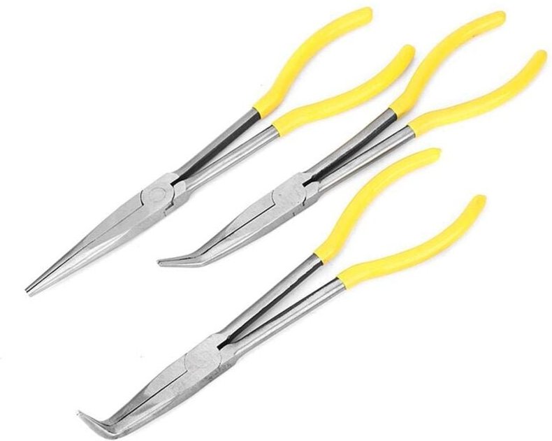 3-teilige Spitzzange aus Kohlenstoffstahl, extra lange Zange mit gerader, abgewinkelter Spitze für Elektriker, Bastelwer...