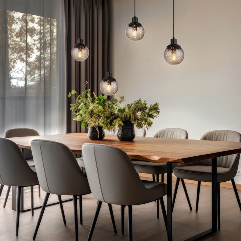 Pendelleuchte 4 flammig Hängelampe Esstisch Holzlampe Glas Wohnzimmerlampe zum verstellen, Metall Kunststoff, schwarz br...