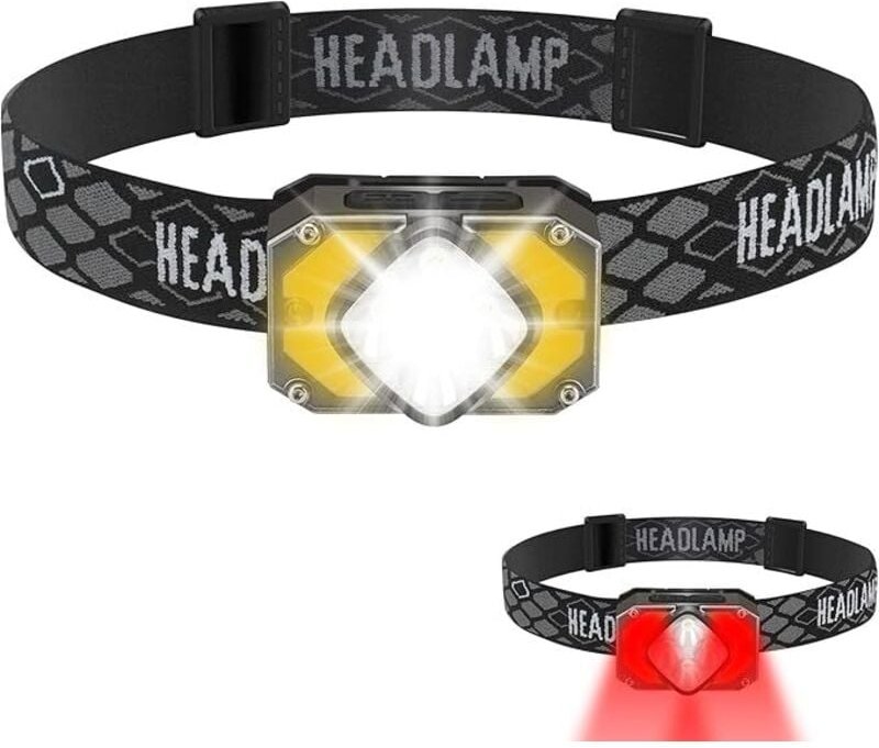Ultrastarke LED-Stirnlampe, 1000 Lumen, 6 Modi, wiederaufladbare USB-C-Taschenlampe, warmes Licht, rote Stirnlampe - Lnt...