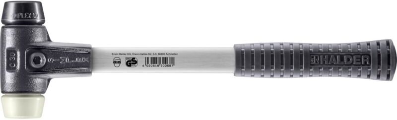 SIMPLEX-Schonhammer, Gummikomposition / Nylon mit verstärktem Tempergussgehäuse und Fiberglasstiel D=30 mm 3728.030