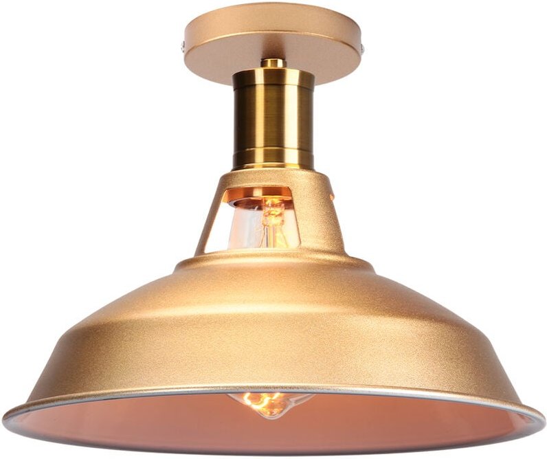 Deckenlampe Industriell Vintage Deckenleuchte Eisen 27cm Lampenschirm Gold und Weiß Lampe für Flur, Balkon, Treppe - 1 P...