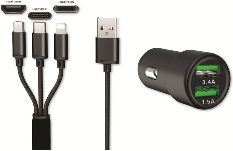 IWH - Dual usb Auto Ladegerät 3IN1 12/24V / 3,4A Belastbarkeit Strom max.=3.4 a 12/24 v