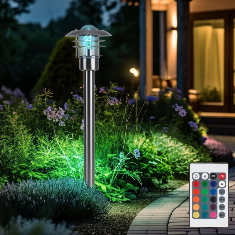Stehleuchte Außenleuchte Garten Wegeleuchte Laterne Stehlampe, Fernbedienung dimmbar, Edelstahl, rgb led 4W 470Lm, LxBxH...